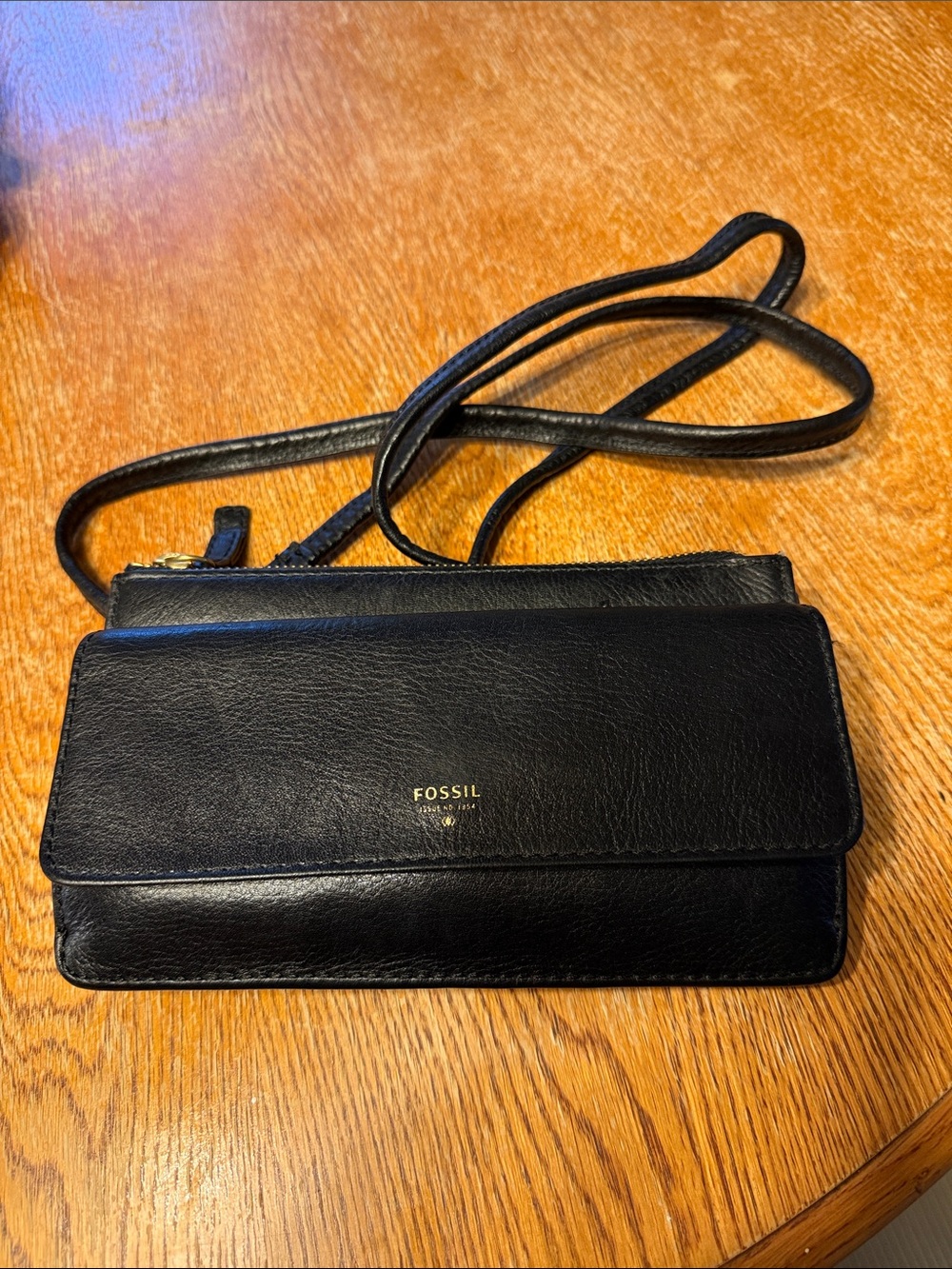 Fossil Black Leather Crossbody Wallet Purse